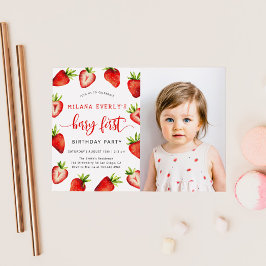 Strawberry 1. Geburtstag Party | Berry First Foto Einladung