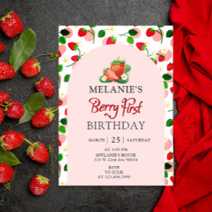 Strawberry 1. Geburtstag Party   Berry First Pink Einladung