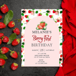 Strawberry 1. Geburtstag Party | Berry First Pink Einladung