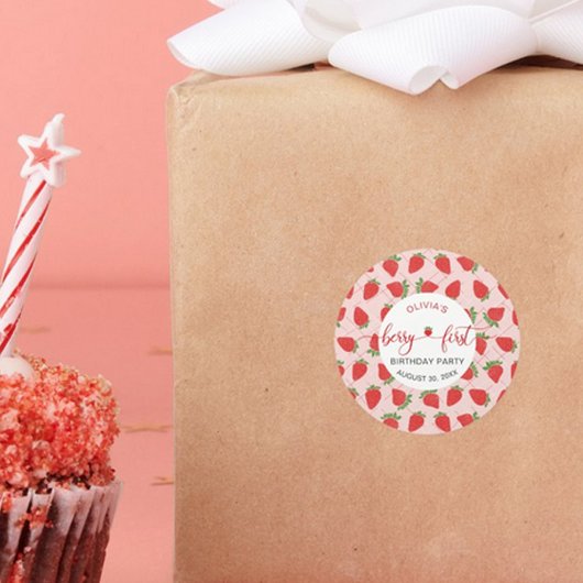Strawberry 1. Geburtstag Party Berry First Runder Aufkleber