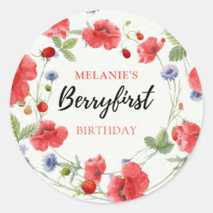 Strawberry 1. Geburtstag Party   Berry First Runder Aufkleber