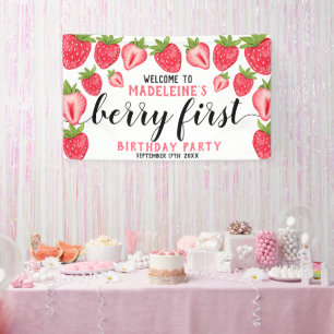 Strawberry 1. Geburtstag Party Berry First Welcome Banner