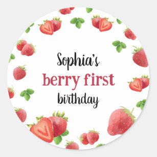 Strawberry 1. Geburtstag Party Berry Sweet Runder Aufkleber