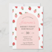 Strawberry 1. Geburtstag Party Einladung (Vorderseite)
