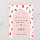 Strawberry 1. Geburtstag Party Einladung (Vorne/Hinten)