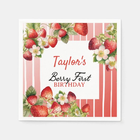 Strawberry 1. Geburtstag Serviette (Vorderseite)