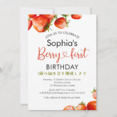 Strawberry 1. Geburtstag Wasserfarbe Rote Berry Er Einladung (Vorderseite)