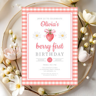 Strawberry 1st Birthday Berry First Birthday Einladung