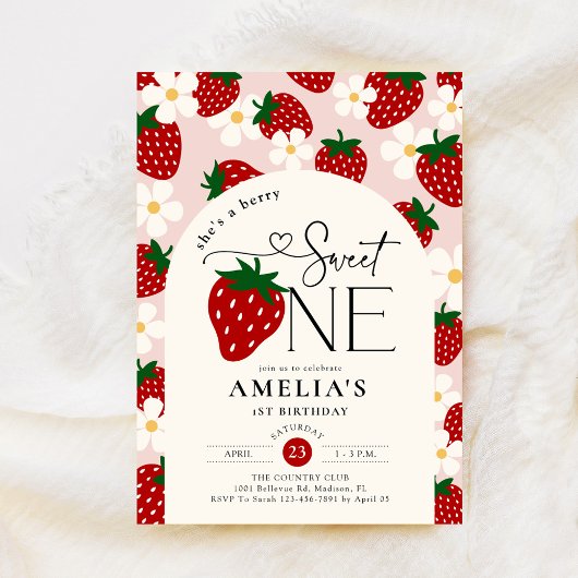 Strawberry 1st Birthday Berry Sweet One Einladung