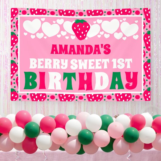 Strawberry 1st Birthday Celebration Banner