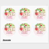 Strawberry 1st Birthday Girl Rustic Berry Sweet Runder Aufkleber (Blatt)