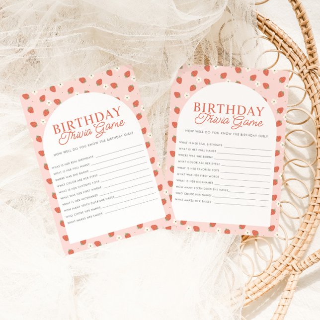 Strawberry 1st Birthday Girls Birthday Trivia Game (Von Creator hochgeladen)