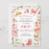 Strawberry 1st Birthday Invite First Berry Sweet Einladung (Vorderseite)