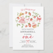 Strawberry 1st Birthday Invite First Berry Sweet Einladung (Vorderseite)
