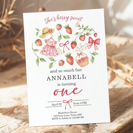 Strawberry 1st Birthday Invite First Berry Sweet Einladung