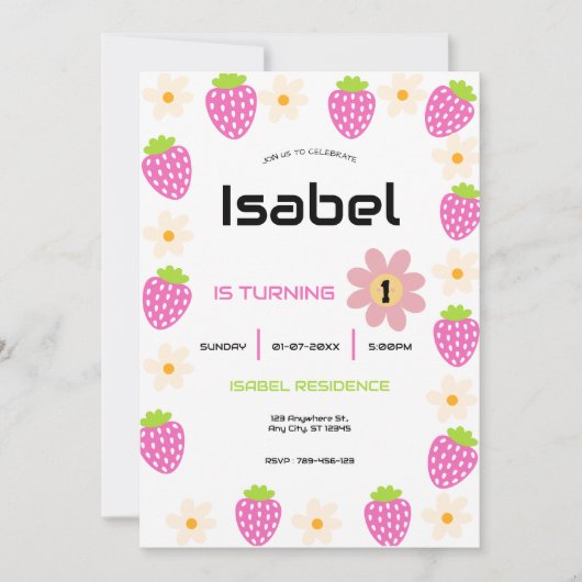 Strawberry 1st Birthday Invite First Berry Sweet Einladung (Vorderseite)