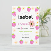 Strawberry 1st Birthday Invite First Berry Sweet Einladung (Stehend Vorderseite)