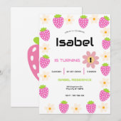 Strawberry 1st Birthday Invite First Berry Sweet Einladung (Vorne/Hinten)