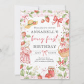 Strawberry 1st Birthday Invite First Berry Sweet Einladung (Vorderseite)