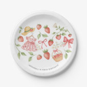 Strawberry 1st Birthday Invite First Berry Sweet Pappteller (Vorderseite)