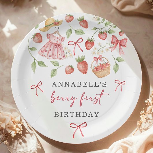 Strawberry 1st Birthday Invite First Berry Sweet Pappteller