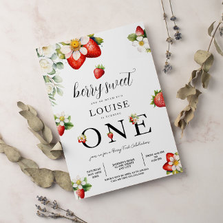 Strawberry 1st Birthday Party Berry First  Einladung