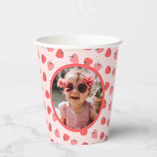 Strawberry 1st Birthday Party Berry First Photo Pappbecher (Vorderseite)