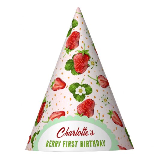Strawberry 1st Birthday Party Hat Partyhütchen (Vorderseite)