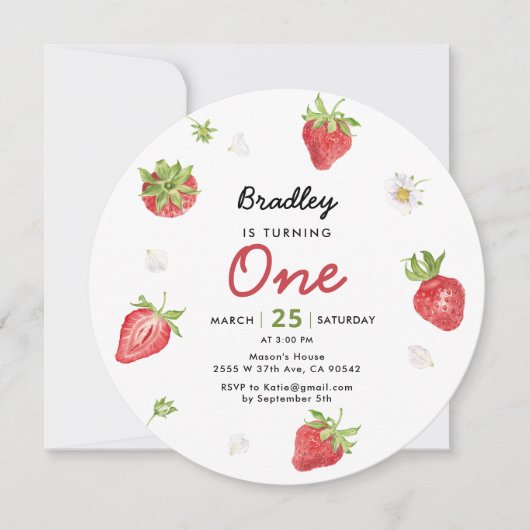 Strawberry 1st Girl Berry Birthday Einladung (Vorderseite)