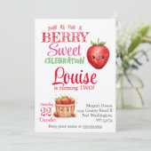 Strawberry 2. Geburtstag Party Berry Kindergeburts Einladung (Stehend Vorderseite)