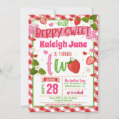 Strawberry 2. Geburtstagseinladung - Gingham Einladung (Vorderseite)