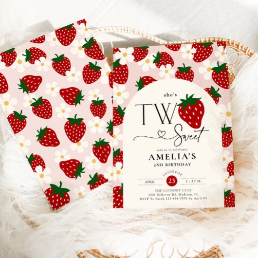 Strawberry 2nd Birthday Two Sweet Einladung