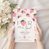 Strawberry 4th Birthday Four Ever Sweet Pink Einladung