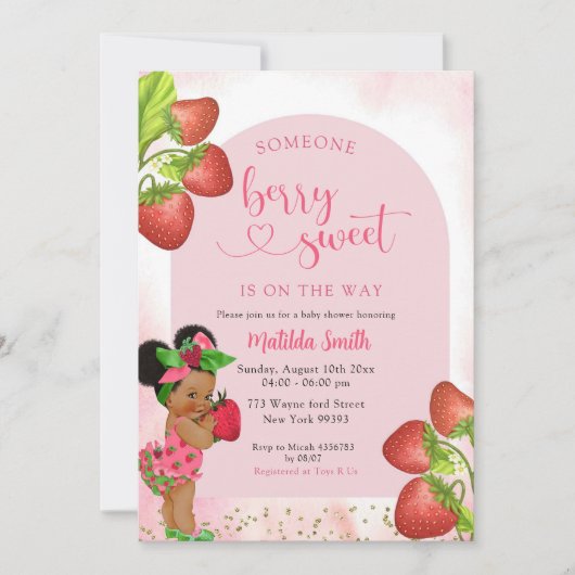 Strawberry African Girl Berry Sweet Baby Dusche Einladung (Vorderseite)