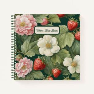 Strawberry and Floral Notes: Square Notebook Notizblock