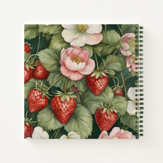 Strawberry and Floral Notes: Square Notebook Notizblock (Rückseite)