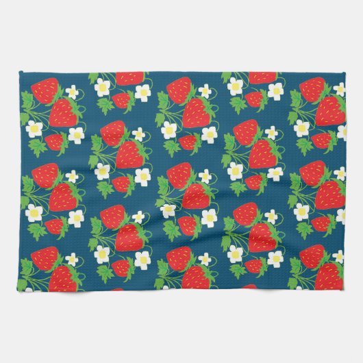 Strawberry and Flower Blue Pattern Geschirrtuch (Horizontal)
