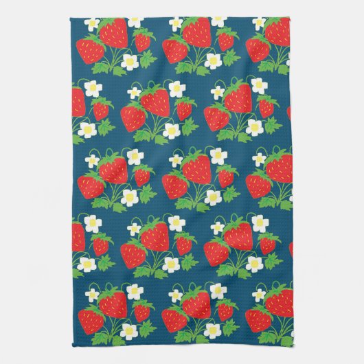 Strawberry and Flower Blue Pattern Geschirrtuch (Vertikal)