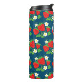 Strawberry and Flower Blue Pattern Monogrammed Thermosbecher (Nach links gedreht)