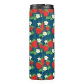 Strawberry and Flower Blue Pattern Monogrammed Thermosbecher (Rückseite)