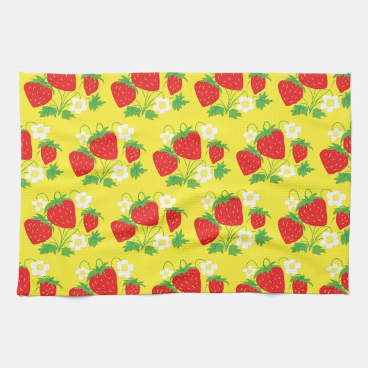 Strawberry and Flower Yellow Pattern Geschirrtuch (Horizontal)