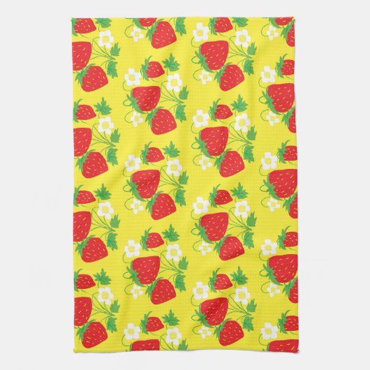 Strawberry and Flower Yellow Pattern Geschirrtuch (Vertikal)