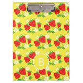 Strawberry and Flower Yellow Pattern Monogrammed Klemmbrett (Vorderseite)