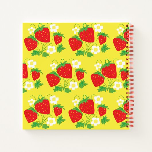 Strawberry and Flower Yellow Pattern Monogrammed Notizblock (Rückseite)