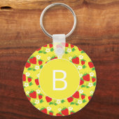 Strawberry and Flower Yellow Pattern Monogrammed Schlüsselanhänger (Vorderseite)