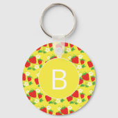 Strawberry and Flower Yellow Pattern Monogrammed Schlüsselanhänger (Rückseite)