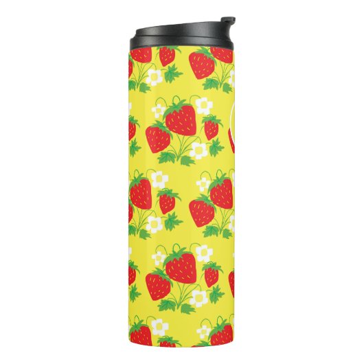 Strawberry and Flower Yellow Pattern Monogrammed Thermosbecher (Nach links gedreht)