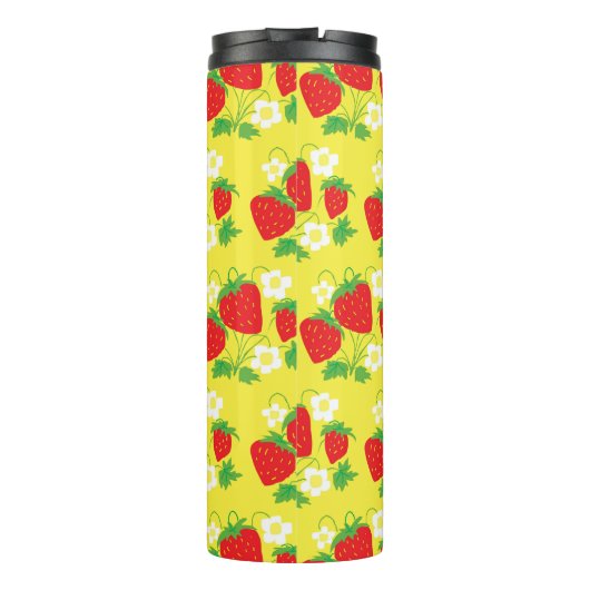 Strawberry and Flower Yellow Pattern Monogrammed Thermosbecher (Rückseite)