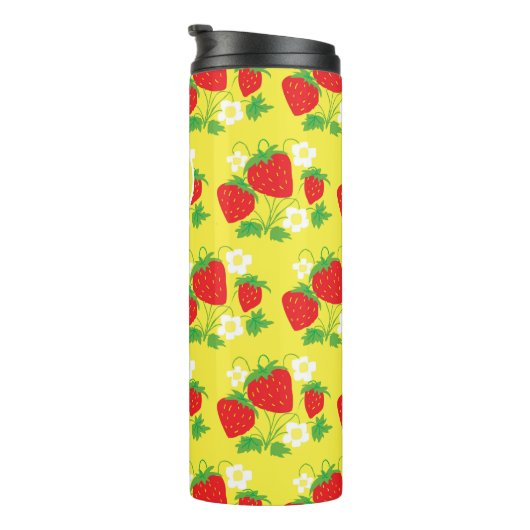 Strawberry and Flower Yellow Pattern Monogrammed Thermosbecher (Nach rechts gedreht)