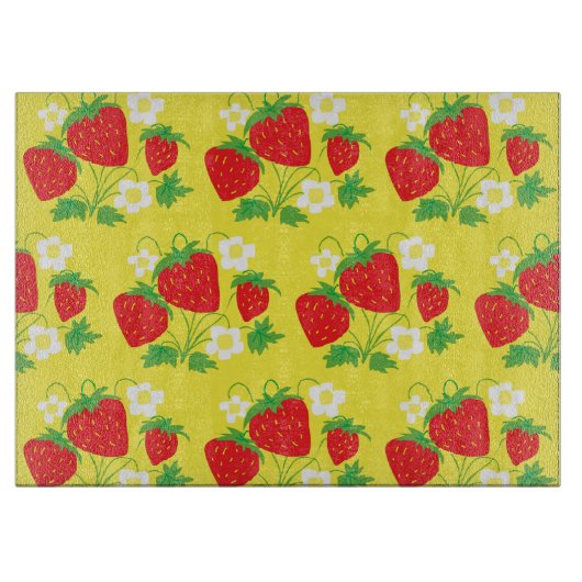 Strawberry and Flower Yellow Pattern Schneidebrett (Vorderseite)